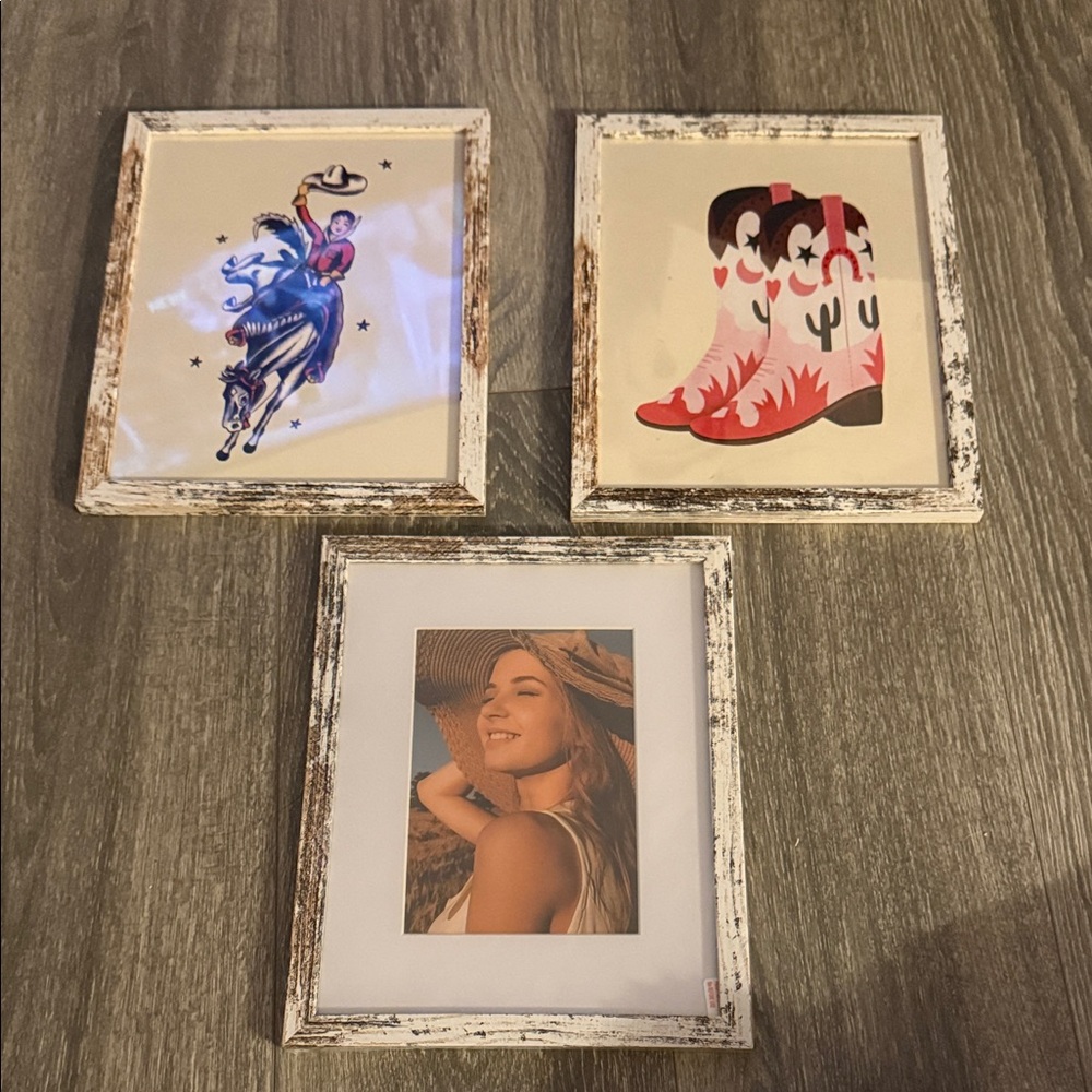Set of Three Rustic Framed Art Pieces